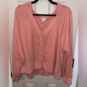 True Craft Drop Shoulder Cardigan-Style Top in Dusty Pink